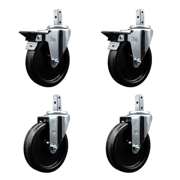 5'' Phenolic Wheel Swivel 3/4'' Square Stem Caster Set 2 Brakes, 4PK
